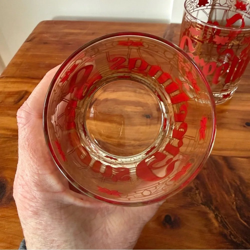 Culver Seasons Greetings Holiday Old Fashioned Rocks Glasses Set of 2